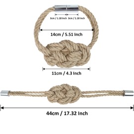 HedongHexi 4 Pack Natural Jute Magnetic Curtain Tiebacks, Boho Rustic Style Decorative Curtain Ties Backs for Home & Office Drapery