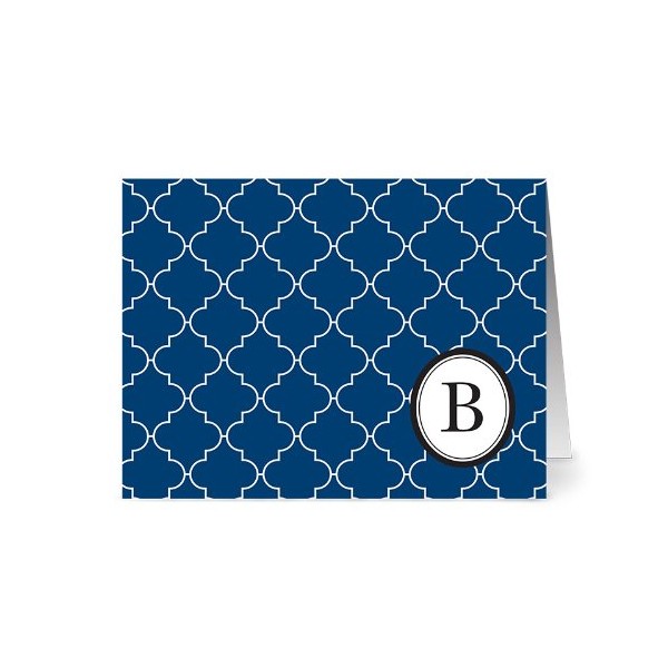 Note Card Café Monogram Navy ‘B’ Letter Cards | Grey Envelopes | 24 Pack | Blank Inside, Glossy Finish | Modern Lattice Design |Bulk Set | Stationery, Personalized Greeting, Thank You