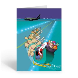 Stonehouse Collection | Airport Runway Landing Christmas Card |18 Airplane Christmas Cards & Envelopes | USA Made