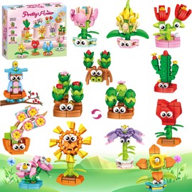 VEMBAP - Paquete de 12 bloques de construcción de recuerdos de fiesta, juego de construcción de ramos de flores, mini juego de flores de construcción, regalos únicos para niñas