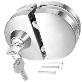 304 Stainless Steel Yu Round Glass Door Lock, Home, Commercial Durable Metal Chrome 10-12 mm Glass Door NO Drill Anti-Theft Security Lock, Double Swing Hinged Frameless Push Sliding Gate Lock 3 Keys