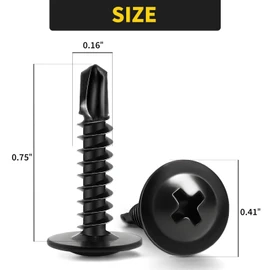 Sheet Metal Screws #8 x 3/4", 125pcs FIXLINK Phillips Modified Truss Head Self Tapping Screws for Metal, Self Drilling Screws, Black