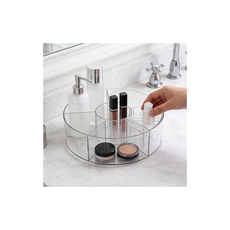 2 x 25 cm Lazy Susan Turntable Transparent, 6 Compartments