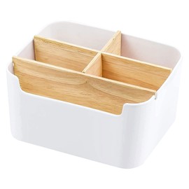 TZQFROCE Schreibtisch Organizer 5 Fächer Bambus Büro Organizer mit Stifthalter Fernbedienung Organizer Tisch Organizer Schreibtisch Organizer Holz für Smartphones Kosmetika Stifte - Weiß