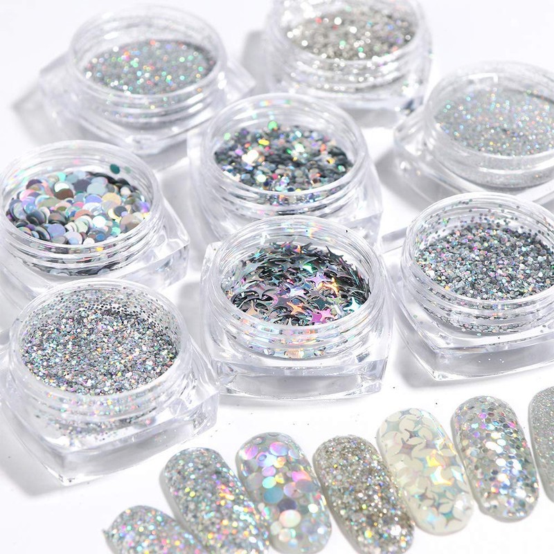 Holographic Nail Art Glitters Sequins 3D Flakes Supplies - Shiny