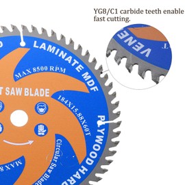 Kozelo 2pcs Circular Saw Blade - [7-1/4-inch x 60 Teeth x 5/8-inch Arbor] Circular Cutting Blade with 5/8" to 3/8" Washer Adapter for Woodworking Plastic Use, 0.102-inch Kerf