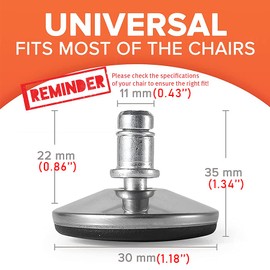 Office Chair Bell Glides Replacement, Replace Swivel Caster Wheels to Fixed Stationary Foot, dia 7/16"(11mm) stem fit most office chairs, Low Profile Bell Glides Feet Set of 5 (Silver)