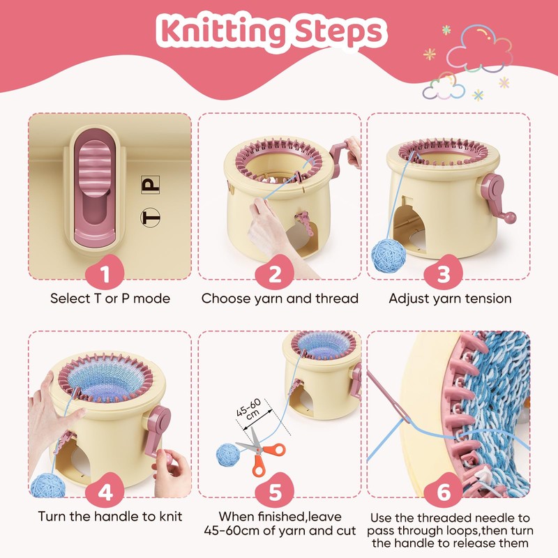 Knitting Machine 32 Needles, Mushroom DIY Hand Knitting Board Rotating