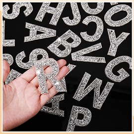 Yinder Glitter Resin Rhinestone Alphabet Letter Stickers Crystal Rhinestone Iron on Letter Self Adhesive A-Z Glitter Stickers for Art Clothing DIY Works(White, 52 Pieces)