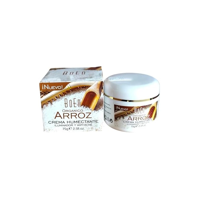 Crema Humectante Orgánica de Arroz, Iluminadora y Anti-Acné, 75g