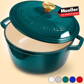 Mueller DuraCast Enameled Cast Iron Dutch Oven Pot with Lid, 4.5, 6 or 7.5 QT, Casserole Dish, Braiser Pan, All Cooktops, Oven Safe, Cookware Kitchen - Color: Red, Size: 6 QT
