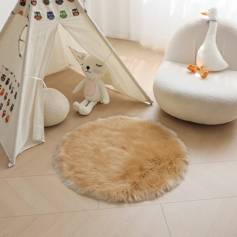 HARESLE Round Shaggy Rugs Fluffy Fur Area Rug Round Carpet