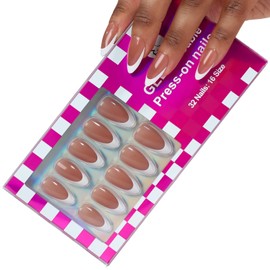 ASONRL 32 PCS Long Almond Nude Brown Press on Nails- French Tip Gel Nail Fake Nails, 16 Sizes Glue On Nails Kit, Reusable False Nails with Mini Nail File for Women - Nude Brown Long Almond