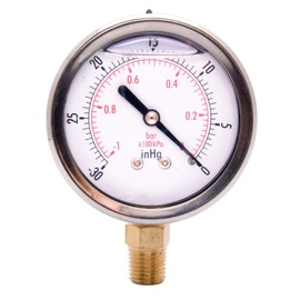2-1/2" Liquid Filled Vacuum Pressure Gauge - Stainless Steel Case, Brass, 1/4" NPT, Lower Mount Connection, 30HG/0PSI GSSG2512-VUPD