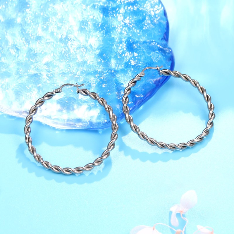 Limerencia hypoallergenic Pure Titanium Twisted Rope Round Hoop Earrings for