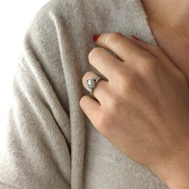 81stgeneration Indian Rainbow Moonstone Ring with Spirals - 925 Sterling Silver Rings for Women and Teen Girls - Gemstone Vintage Style Boho Jewellery - Bezel Set June Birthstone Gifts