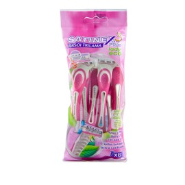 Satinex, Rasoi 3 Lame Usa e Getta con Aloe e Vitamina E, Confezione da 6 Rasoi con Testina Snodabile e Striscia Lubrificante, Depilazione Donna Profonda e Delicata, Rasoio con Manico Ergonomico