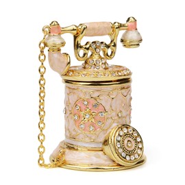 Furuida Vintage Telephone Trinket Box Hinged Enamel Hand Painted Jewelry Box Decorative Telephone Ornaments Gift for Home Decor (Pink)