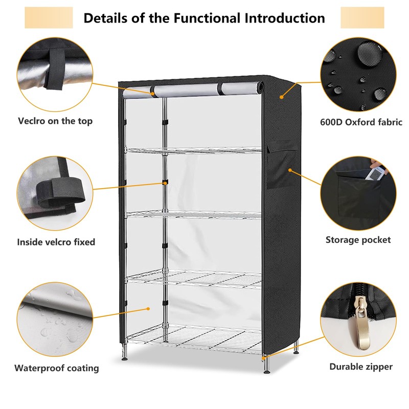Aacabo Shelf Cover,Waterproof Dustproof Storage Shelving Unit Cover,Fits 48"Wx24"Dx72"H Shelf,Shelf