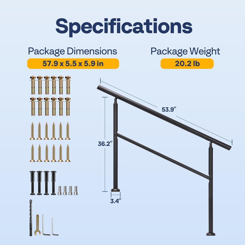 VIVOHOME 2-Pack Hand Rails for Outdoor Steps, Wrought Iron Railing,