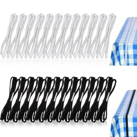 Table Bungees Tablecloth Strap Band Tablecloth Bungee Cord to Hold Down Table Cloth for Outdoor Tables Kitchen Tables Picnic Camping Wedding Party (White, Black,24 Pieces)