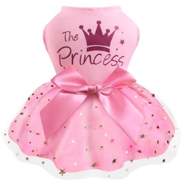 Idepet Princess Dog Dress Tulle Puppy Skirt Pet Apparel Dog Tutu with Bowknot,Birthday Dresses Daisy Sleeveless Holiday Clothes for Small Dogs Girls and Cats, Large