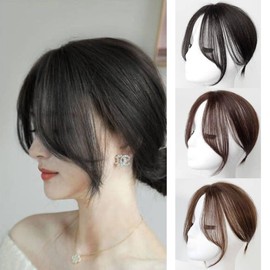 MMSZHL Flequillo de Cabello Natural con Clip para Mujer, Extensiones de Cabello Natural, Bang Postizos Para Mujeres con Adelgazamiento Del Cabello, Ideal para Todo Tipo de Rostros (Negro natural)