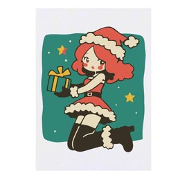 'Cute Christmas Girl with Gift' Temporary Tattoo - Water Resistant, Skin-Safe, Non-Toxic Transfer (TO00085653)
