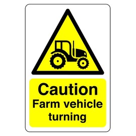 Safety First Display LTD Caution farm vehicle turning sign - 1.2mm Rigid plastic for indoor/outdoor usage (300mm x 200mm) Viewing Distance within 7m.