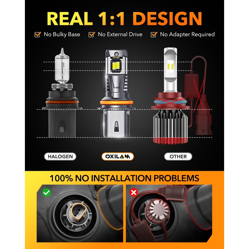 OXILAM 9007 HB5 LED Light Bulbs, 30000LM 800% Brighter, 6500K