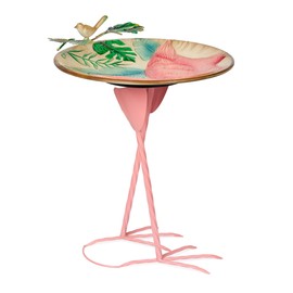 Alpine Corporation ORS876 Metal Flamingo Pattern and Stylish Stand Birdbath, Multi-Color