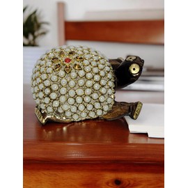 OKU 1 Feng Shui Turtle for Good Luck Wealth Lucky Figurine 8 cm | Wooden Tortoise for Diwali Puja Home Decor Sculpture Statue | Decorative Accent Handcrafted Pearl Decorated Housewarming Diwali Gift