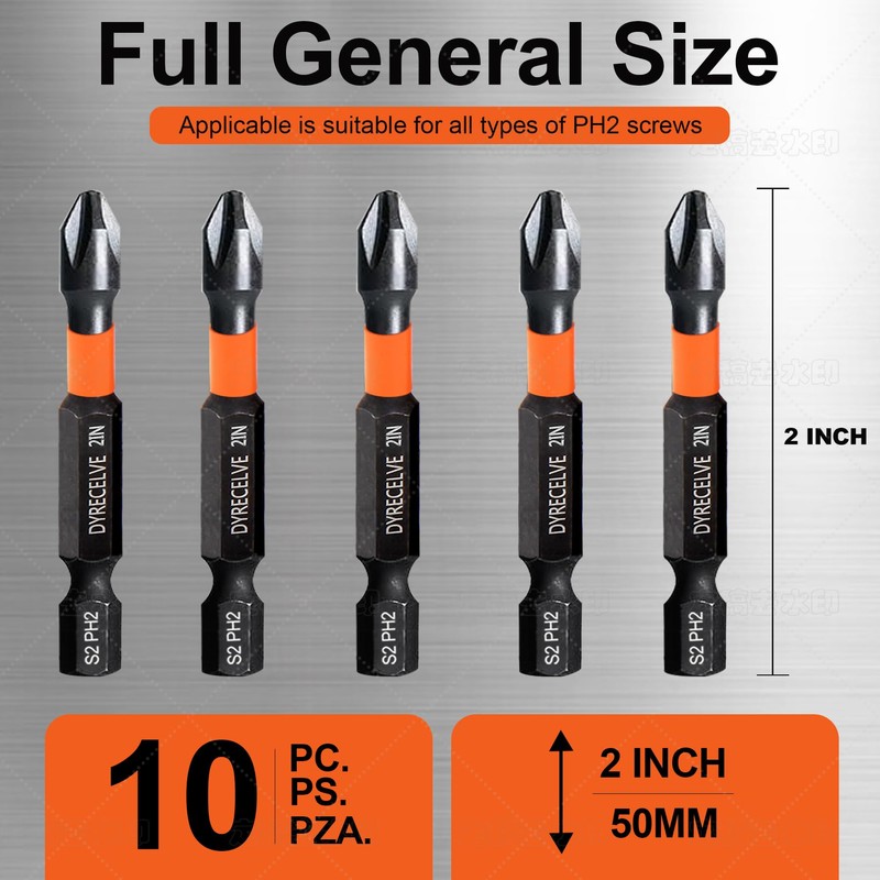 10-Pack Phillips Bits #2 Impact, 2-Inch Magnetic Phillips Head Drill