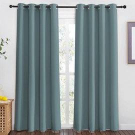 NICETOWN Blackout Greyish Blue Curtain for Living Room - Grommet Solid Thermal Insulated Sound Dampening Doorway Window Curtain Drape for Bedroom/Sliding Door (1 Panel, W46 x L80)