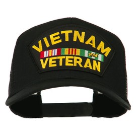 Vietnam Veteran Military Patched Mesh Back Cap - Black OSFM