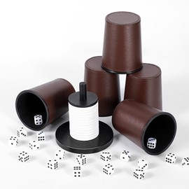X SIM FITNESSX Schocken + Dice Cup Set, 5 Dice with Cup + 25 Dot Cubes + Shock Cutlery Wood for Jule Meiern Maxen Mörkel (5 x Brown + Shocks)