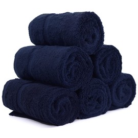 Luxury Hotel & Spa Collection, Quick Dry 100% Turkish Cotton 700 GSM, Eco Friendly Towel, for Bathroom, Gymand Kitchen Dobby Border Soft Hand Towel Set 16 X 30, Navy Blue, Hand Towels - Set of 6