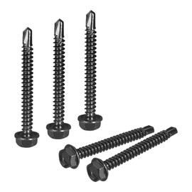 uxcell 25Pcs #10 x 1-3/4" Self Drilling Screws, 410 Stainless Steel Self Tapping Screws for Metal, Black Oxidation Finish, Hex Washer Head Sheet Metal Screws