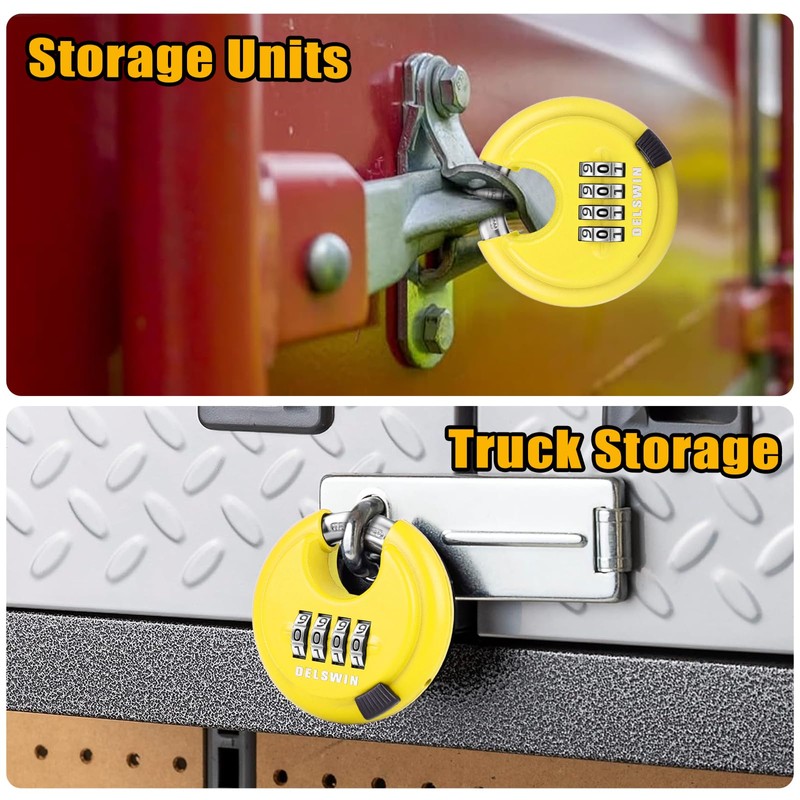 DELSWIN 4 Digit Combination Disc Padlock with Hardened Steel Shackle