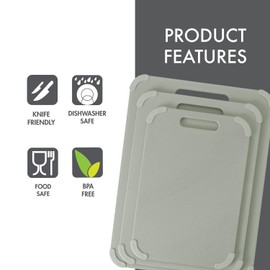 Dexas Fresh Prep 3-Pack Non-Slip Cutting Board Set – Dishwasher Safe Plastic Boards with Silicone Grip Corners & Handle, Sage (14.17" x 10.63", 12.6" x 9.06", 11.02" x 7.48")