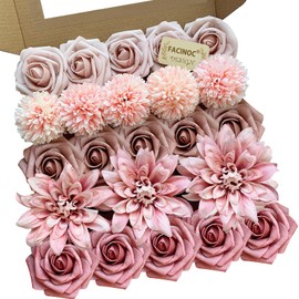 FACINOC Dusty Roses Artificial Flowers Pink Fake Flower Bulk for DIY Wedding Bouquet Bridal Baby Shower Centerpiece Table Decorations Silk Faux Floral Arrangements for Party Home Decor Indoor