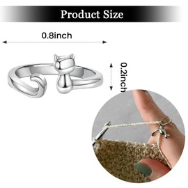 Namifin 2 PCs Crochet Ring for Finger Cute Cat Yarn Guide Adjustable Tension Ring for Crocheting Finger Pain Release and Faster Knitting Crochet Accessories for DIY