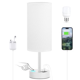 White Touch Bedside Lamp for Bedroom - 3 Way Dimmable Table Lamp with USB, Nightstand Lamp with White Charging Station for Desk Dorm, Girl Kids Room, Small