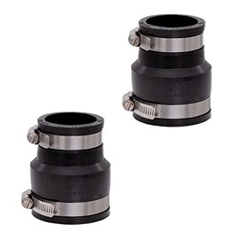 Fernco 1056-215 Flexible PVC Reducing Pipe Coupling 2-in. x 1-1/2-in. for Cast Iron and Plastic Plumbing Connections, 2-Pack