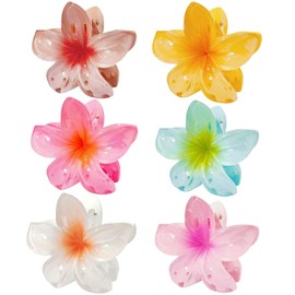 6 Pieces Thin Plumeria Claw Clips, Large Anti-Slip Flower Claw Clips, Plumeria Claw Clips, Flower Hair Clips, for Thick and Thin Hair, Hairstyling Accessories for Women, 6 Colors