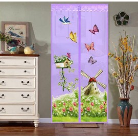 Magnetic Fly Screens Automatically Mosquito Mesh Curtain for Doors Keep Insects Out Mosquito Door Screen Without Drilling (Purple Windmill)