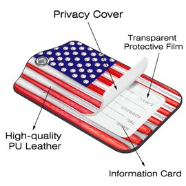 Neidius 2 Pack Luggage Tags,Baseball American Flag PU Leather Idea Baggage Tag with ID Labels Privacy Cover Metal Ring Men and Women Travel Bag Labels