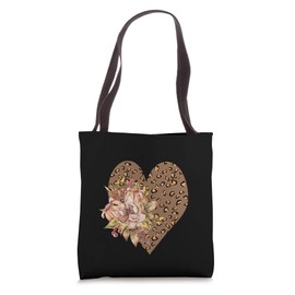 Vintage Leopard Prints Heart Boho-Style Watercolor Flowers Tote Bag