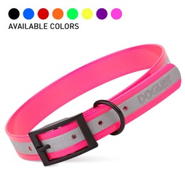 Dogline Biothane Translucent Reflective Waterproof Dog Collar Strong Coated Nylon Webbing with Black Hardware Odor- Proof for Easy Care Easy to Clean High Performance Fits Small Medium or Large Dogs