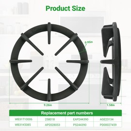 WB31T10006, WB31K5094 Stove Top Gas Burner Grate, Gas Range Matte Cast Iron Gra Compatible with ge, kenmore Stoven Grate JGP930SEASS, 9113335559 etc. Replacement WB31T10007, WB31T10008, WB31K5100,